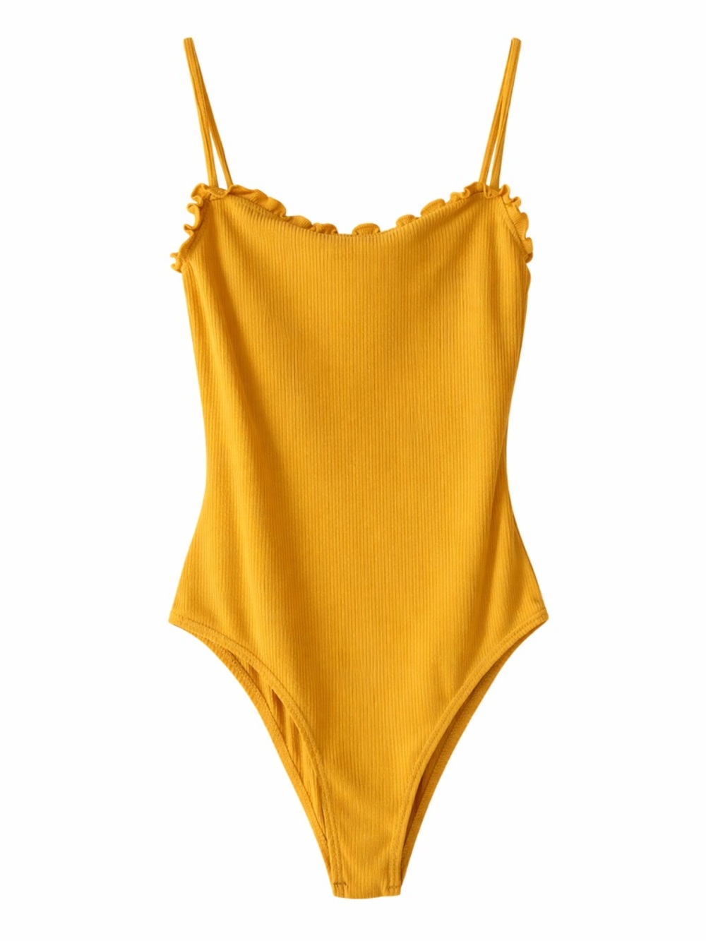 Wilfred Golden Yellow Ribbed Ruffle-Edge Bodysuit - Picture 2 of 9